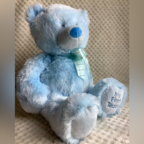 BABY GANZ My First Teddy Plush Blue Bear Stuffed Animal Toy Embroidered Eyes - Picture 7 of 13
